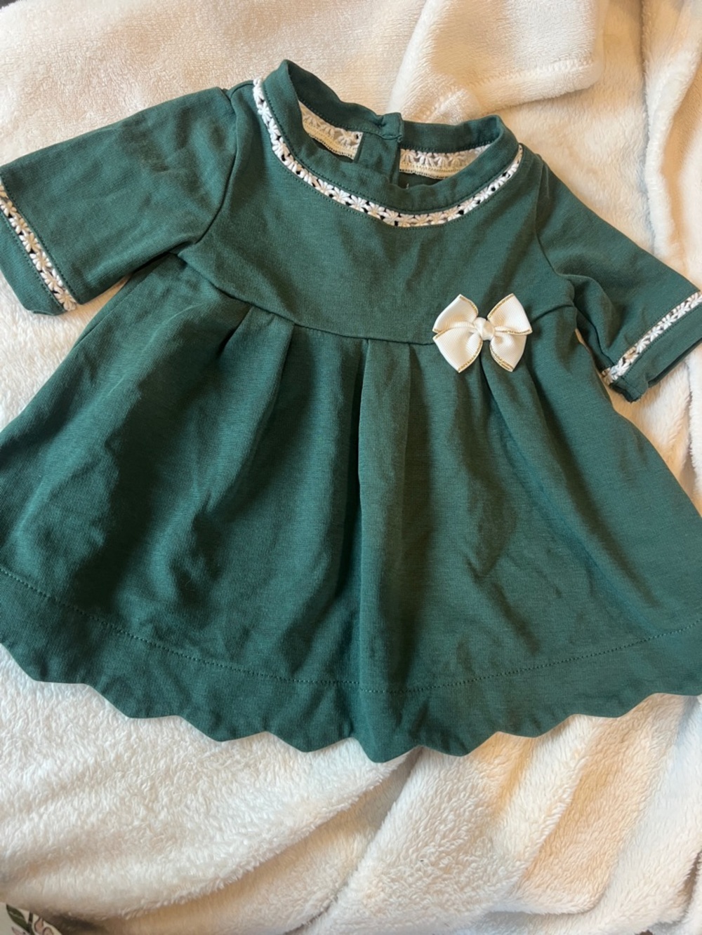 Tahari Forest Green Knit Dress with Cream Bow